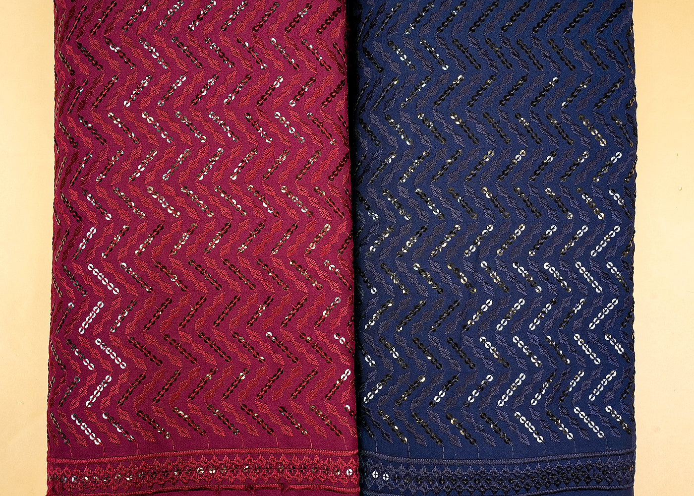 Navy Blue Embroidered Cotton Rayon with Allover Sequins work 12783