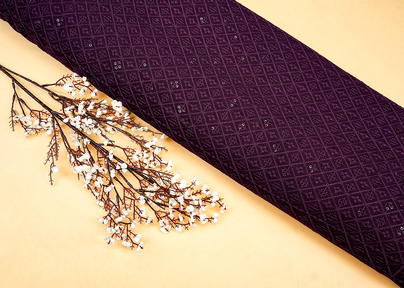 Deep Purple Embroidered Cotton Rayon with Allover Thread & Sequins work 12786