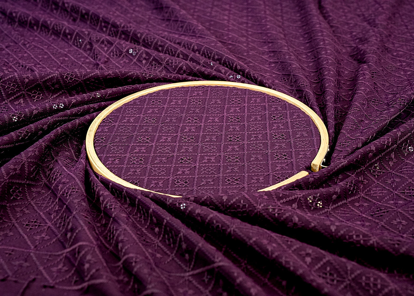 Deep Purple Embroidered Cotton Rayon with Allover Thread & Sequins work 12786