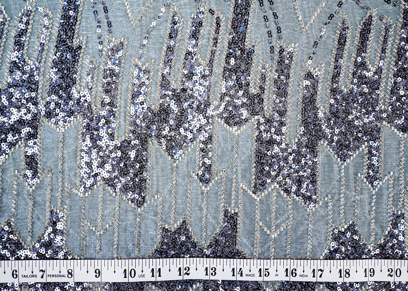 Deep Aqua Jimmy Choo Fabric with Allover Katdana and Sequins Flowers 12815
