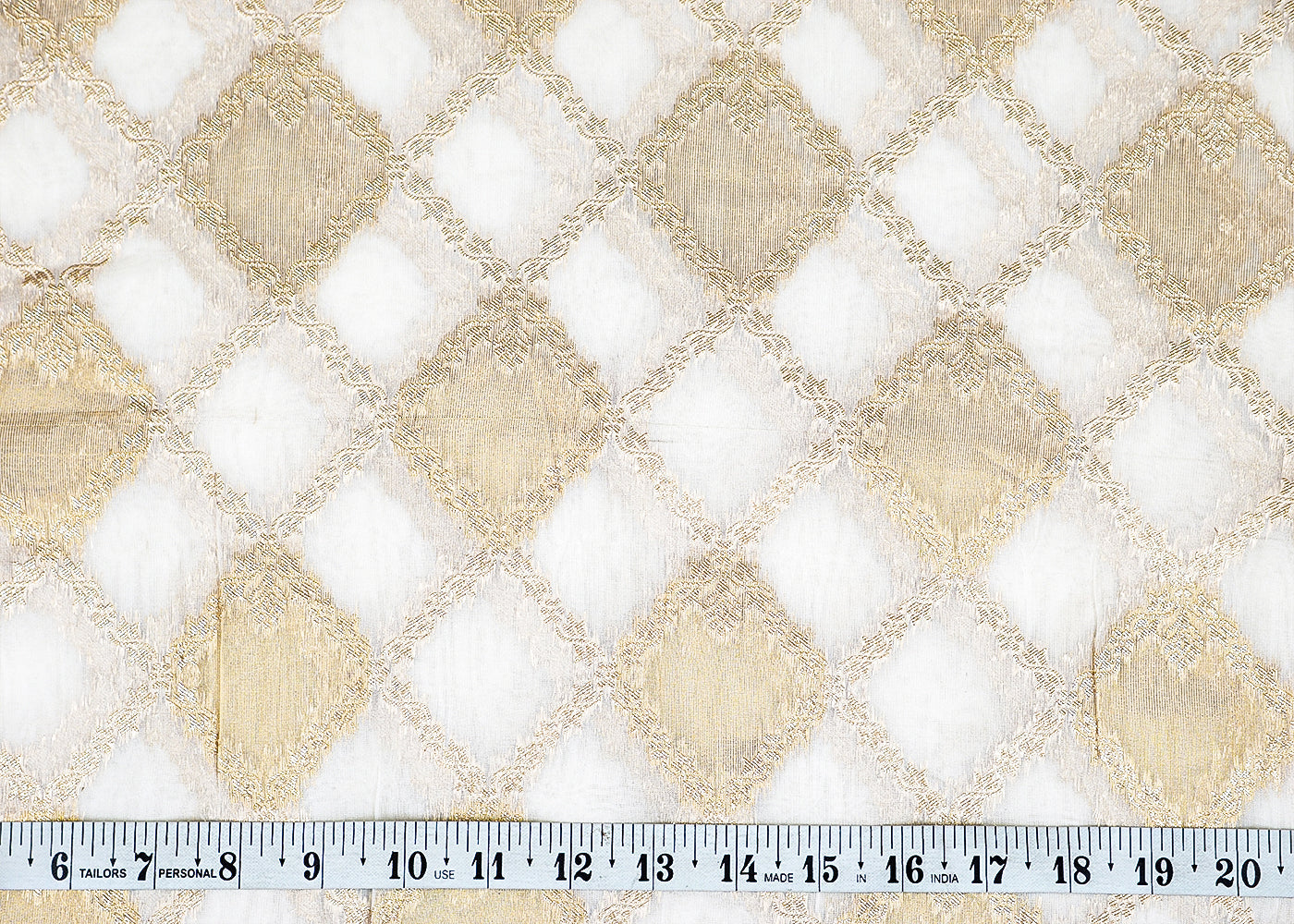 White Organza Tissue Fabric with Zari Jaal Pattern Handloom 12825