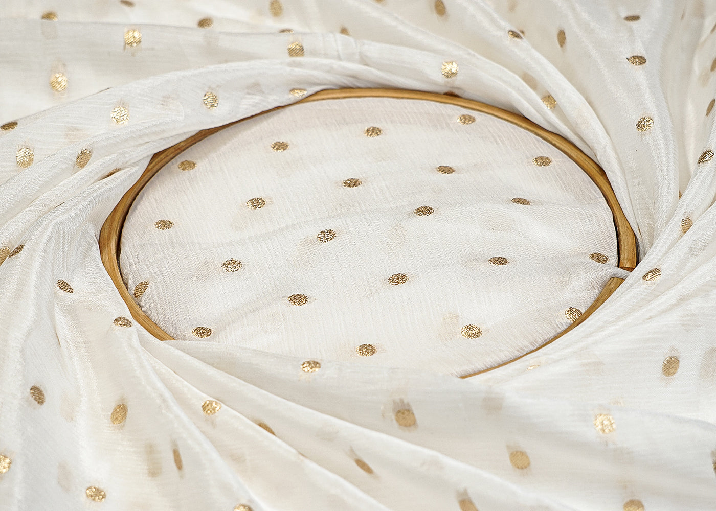 White Chinon Chiffon Fabric with Golden Zari Work 12831