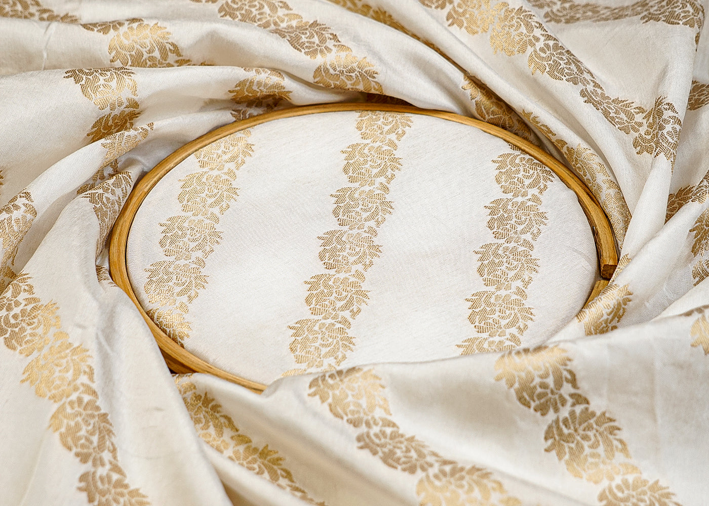 Dyeable White Upada Silk Fabric with Allover Zari Buti 12834