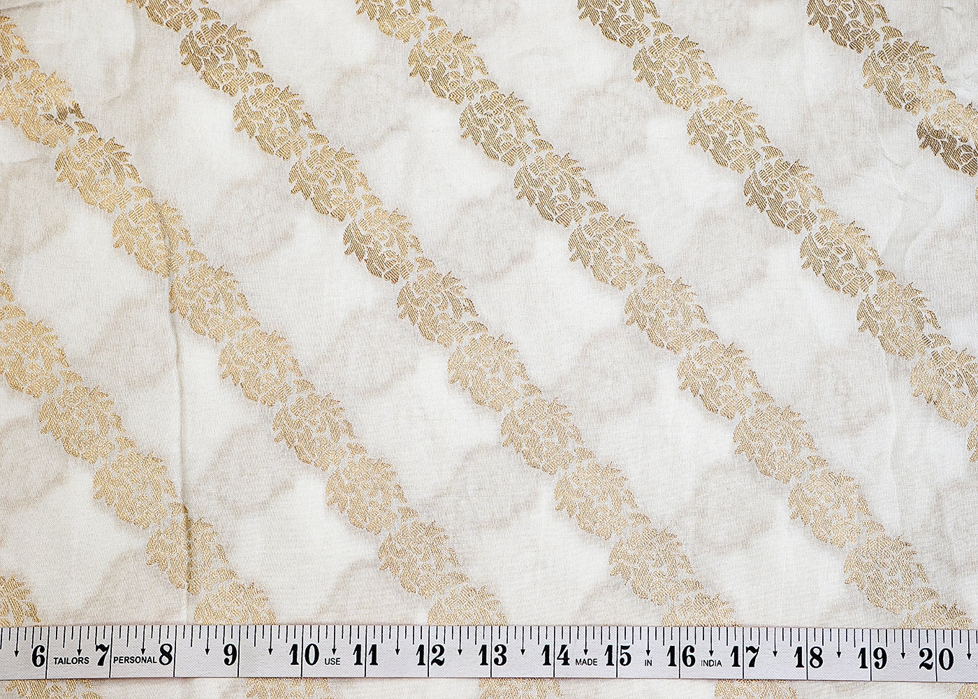 Dyeable White Upada Silk Fabric with Allover Zari Buti 12834