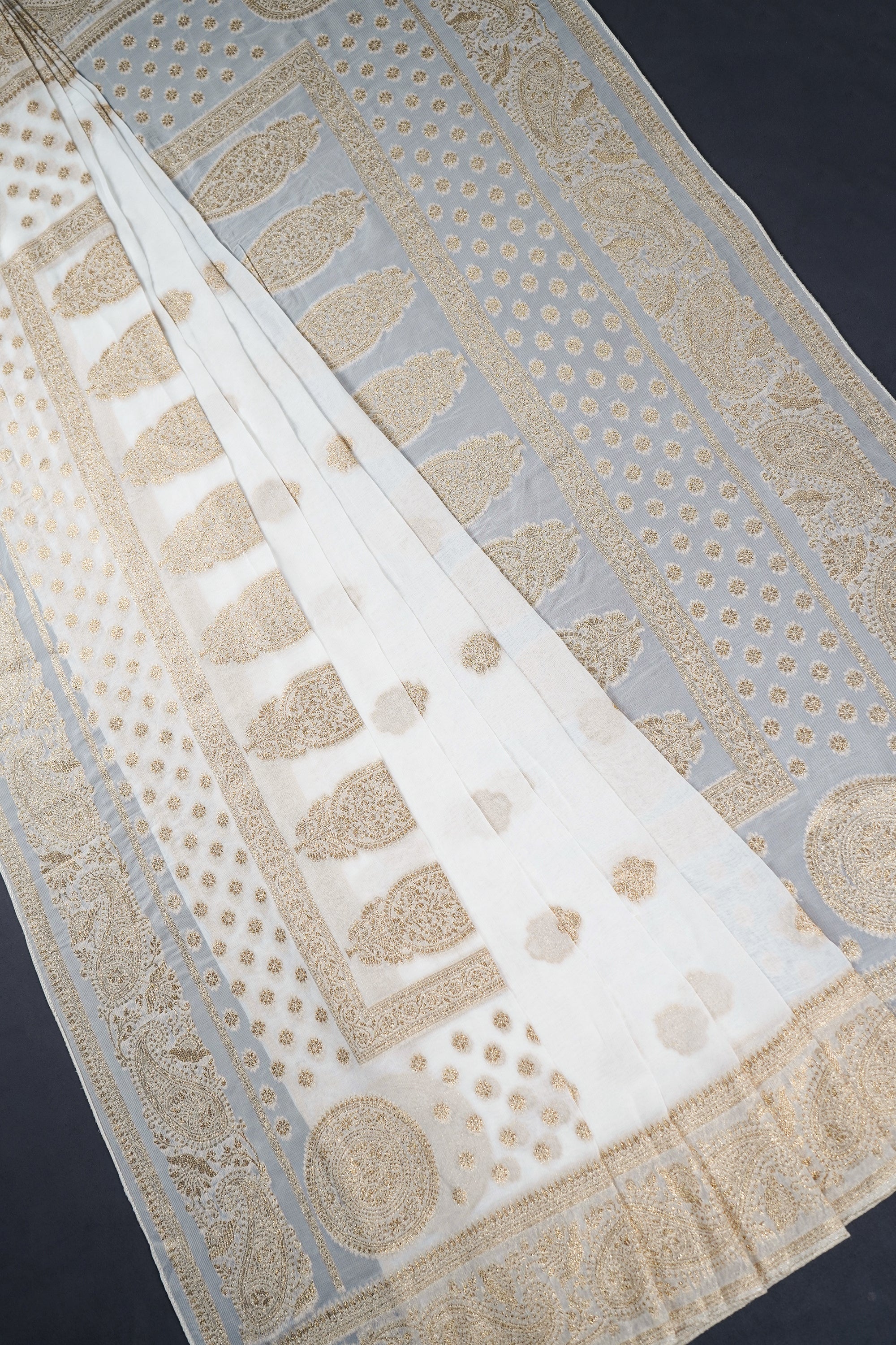 White Dyeable Organza Dupatta With All Over Zari Handloom 12839