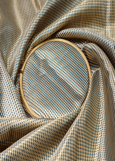 Teal Blue Banarasi Brocade Fabric with Basket Weave Handloom 12856