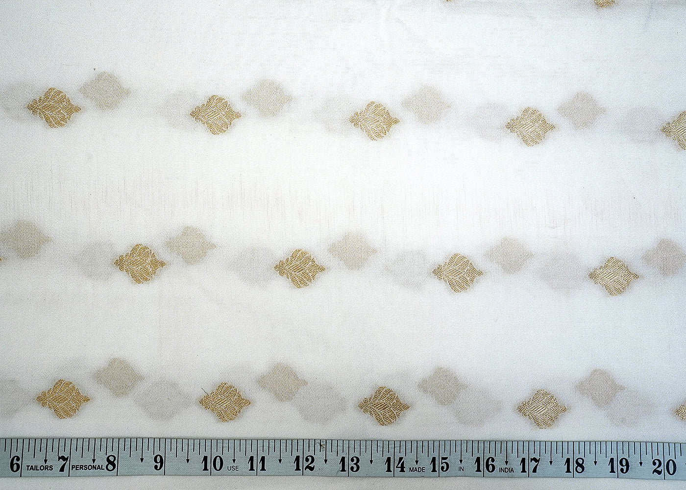 Dyeable Katan White Silk Fabric with Allover Zari Buti 12878