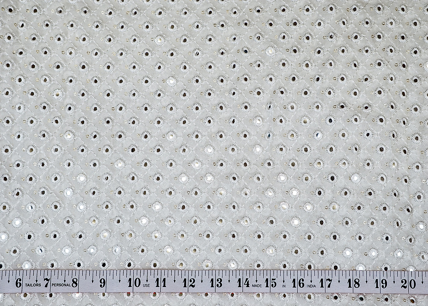 White Georgette Fabric with Allover Thread, Sequins, and Faux Mirror Work 12881