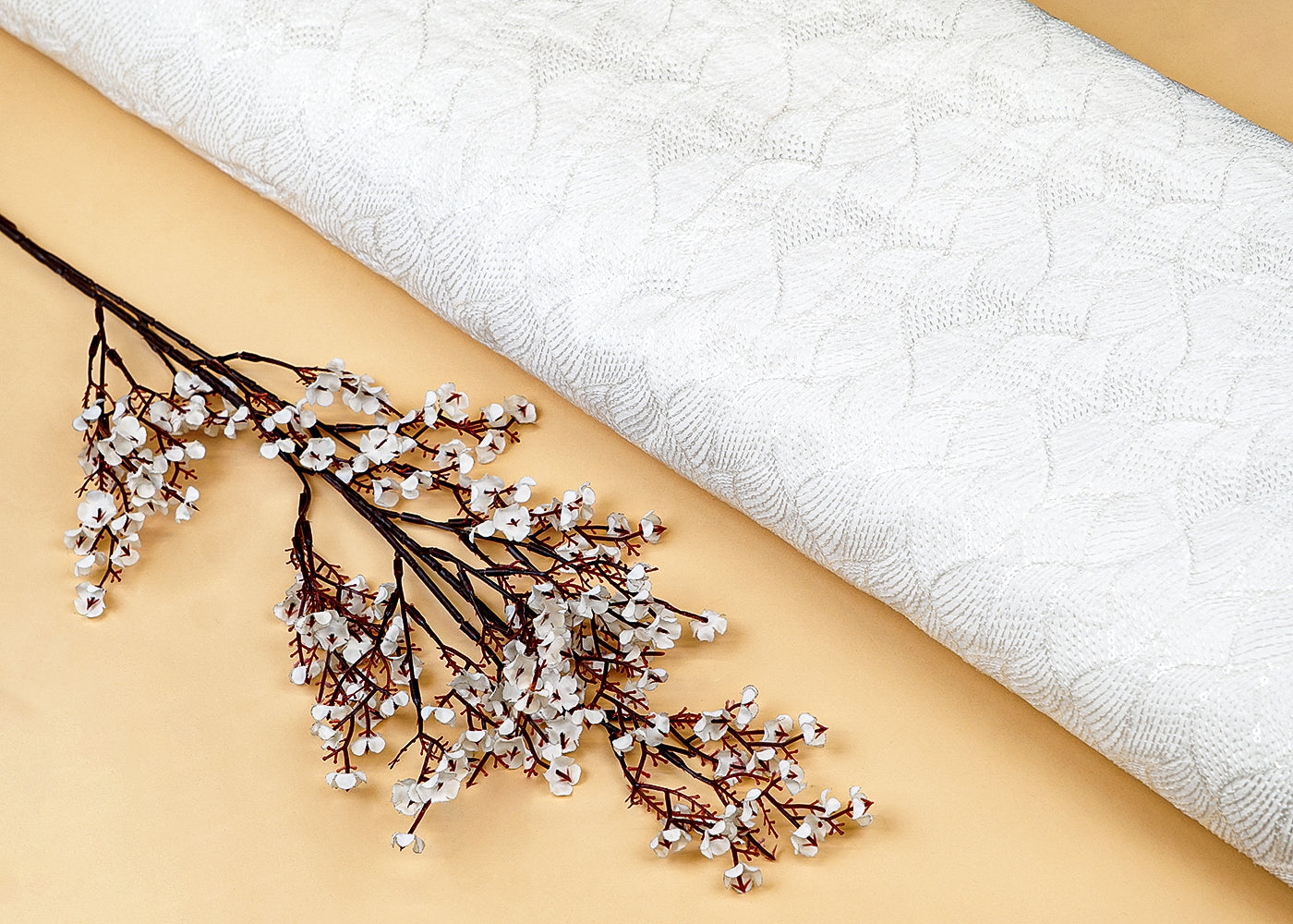 Dyeable Upada White  Silk Fabric with Allover Thread and Sequins Work 12882