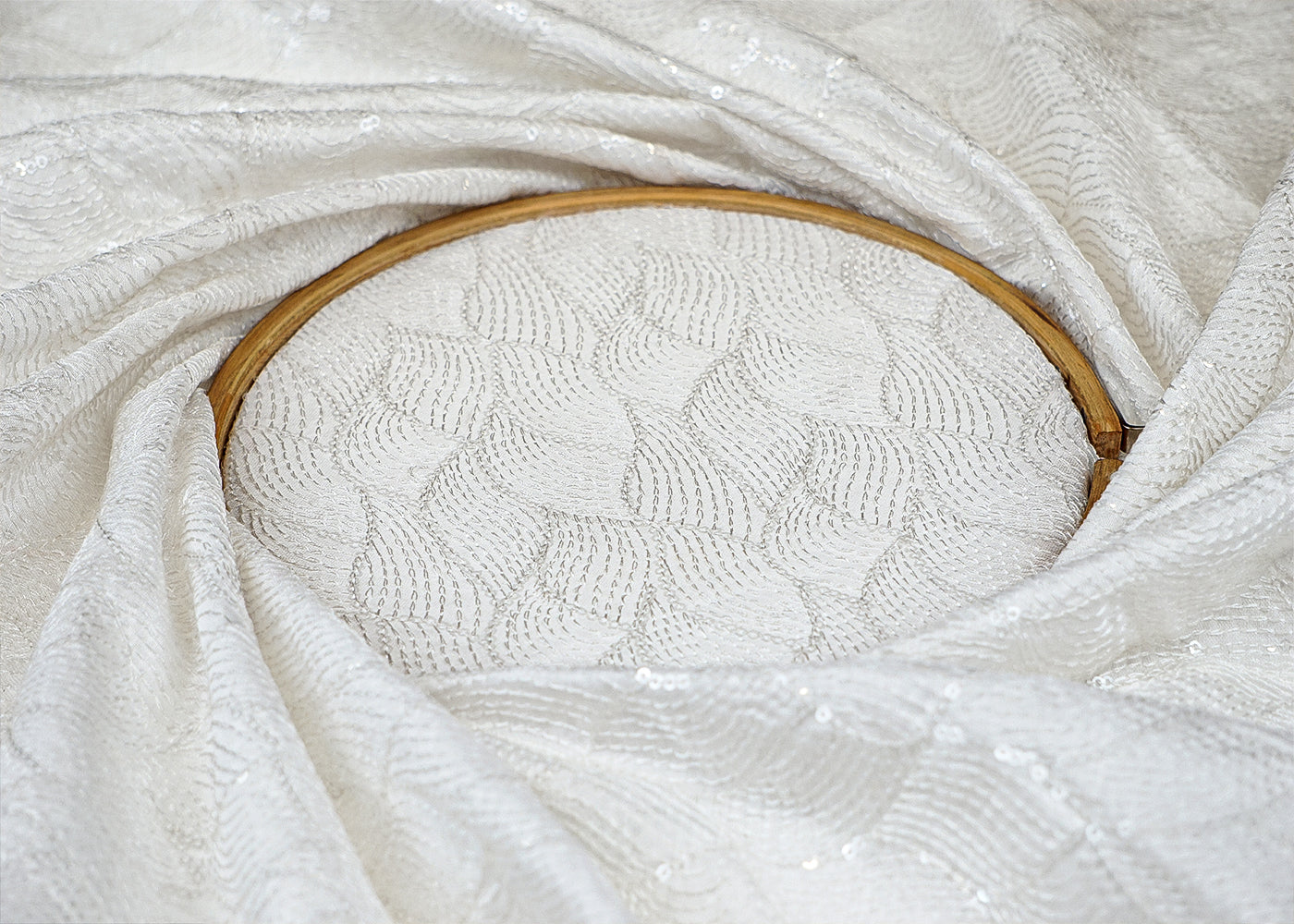 Dyeable Upada White  Silk Fabric with Allover Thread and Sequins Work 12882
