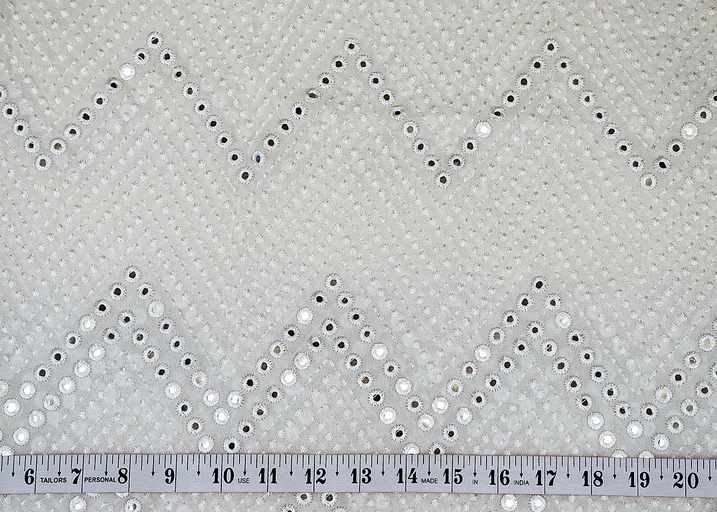 Dyeable Georgette White Fabric with Allover Thread and Faux Mirror Work 12883