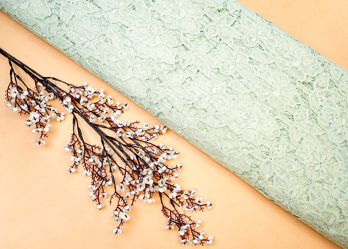 Green Sandlin Lace Fabric with Allover Floral Pattern 12922