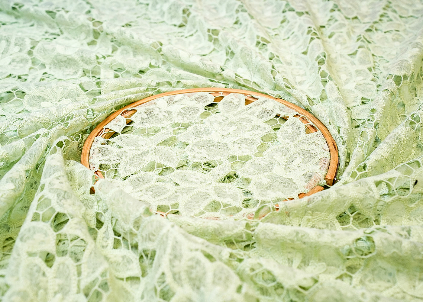 Green Sandlin Lace Fabric with Allover Floral Pattern 12922