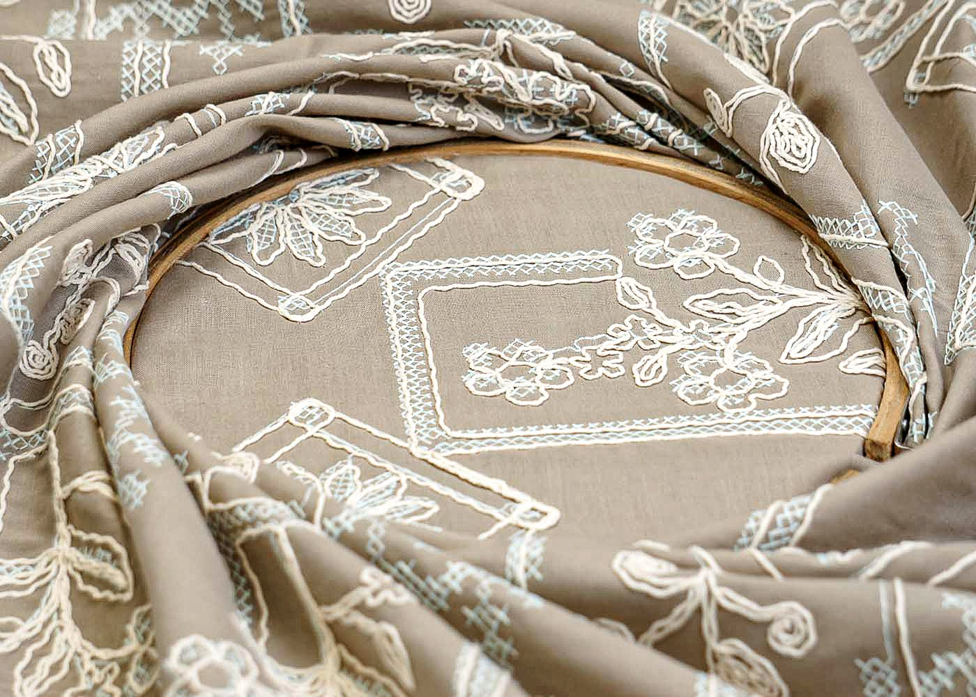 Salati Brown Cotton Fabric with Allover Thread Work 12938