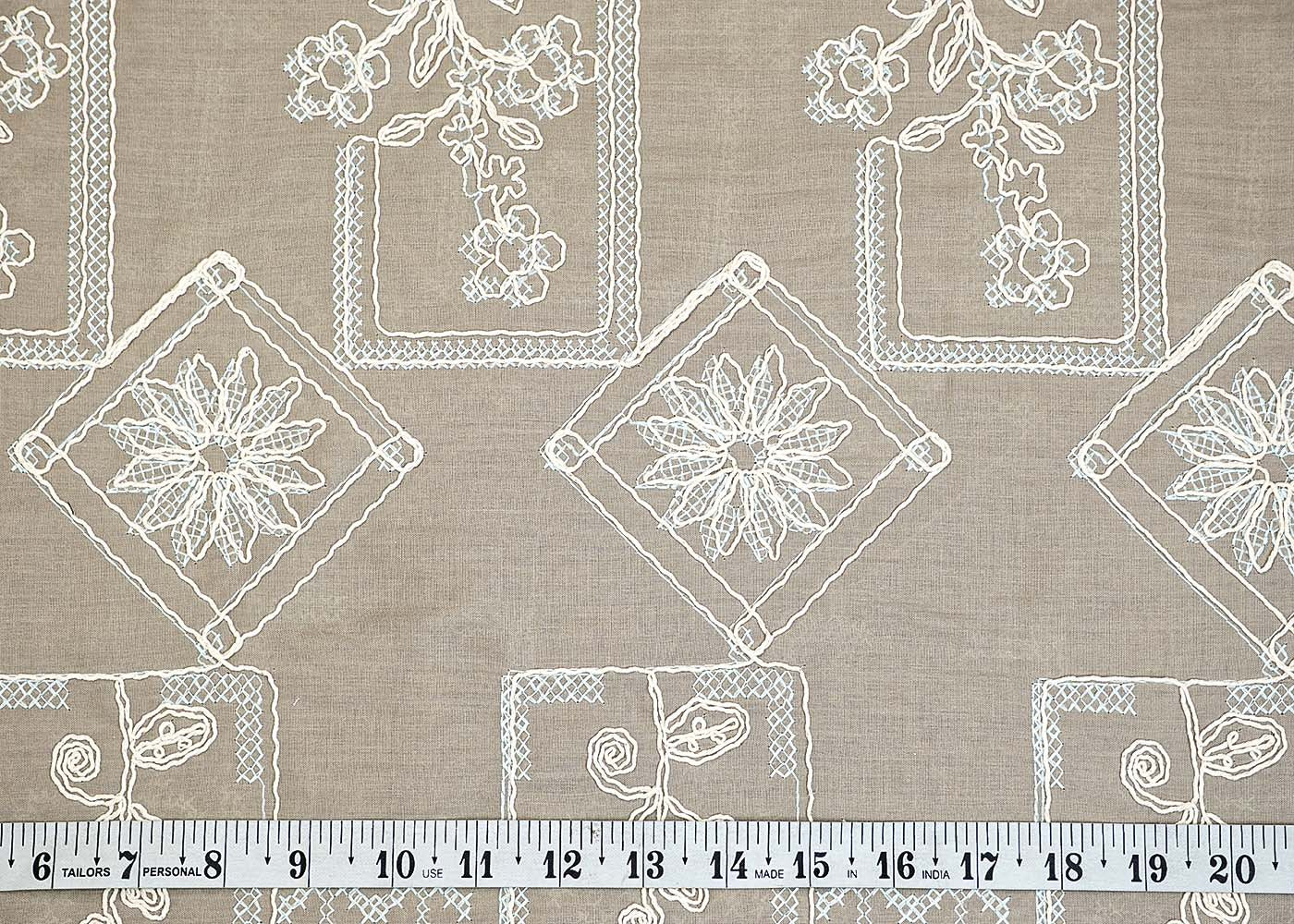 Salati Brown Cotton Fabric with Allover Thread Work 12938
