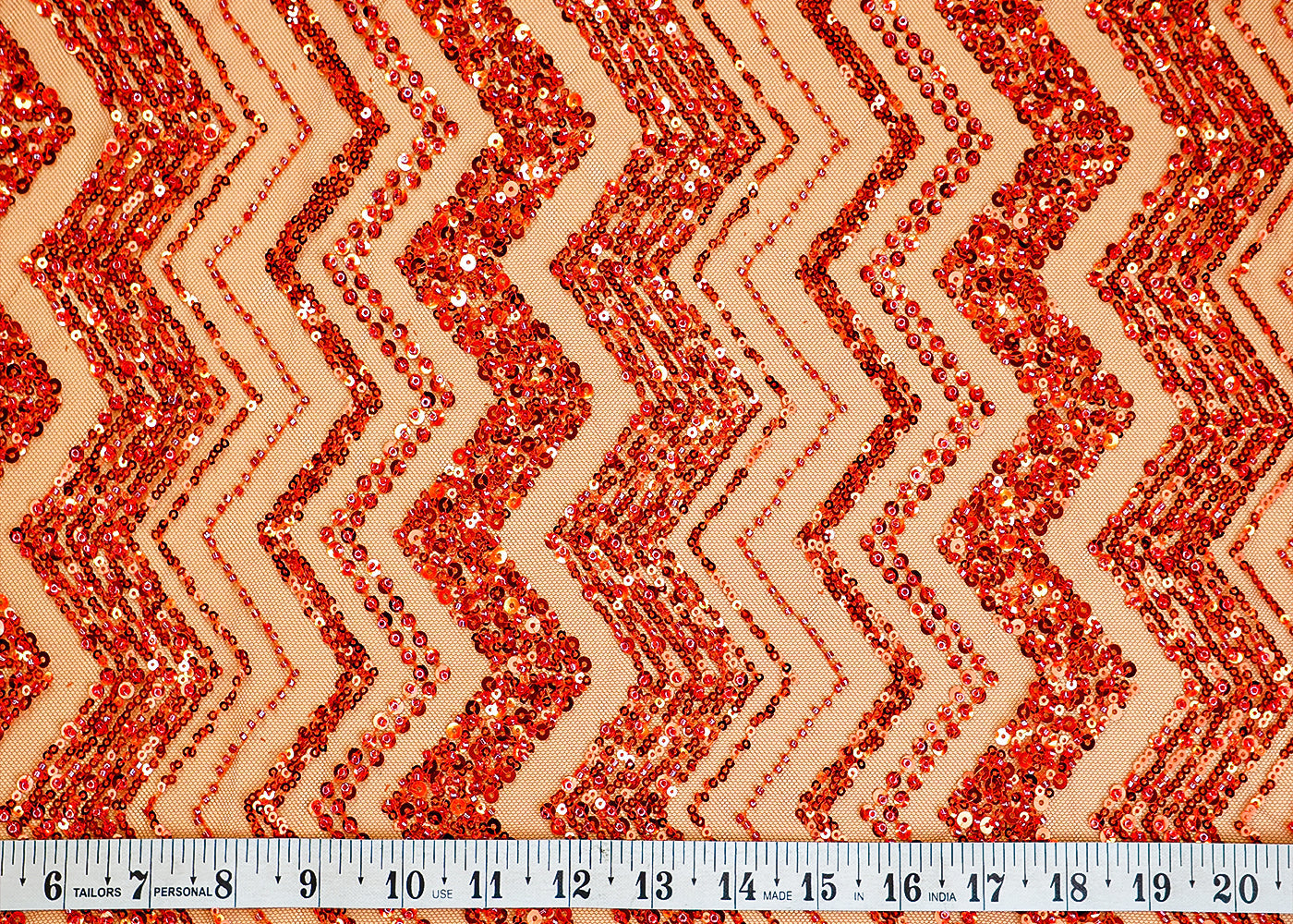 Red Imported Net Fabric With All Over Sequins And Katdana Work 12959