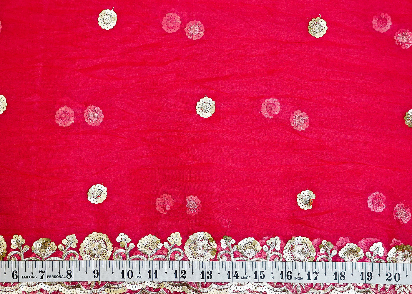 Pink Organza Dupatta Fabric with Allover Floral Sequins Buti and Border Work 12977