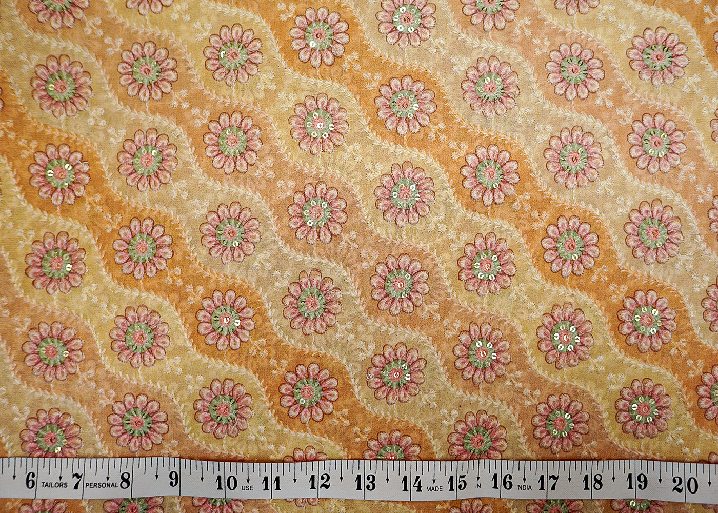 Yellow Georgette Fabric with Allover Thread & Sequin Work