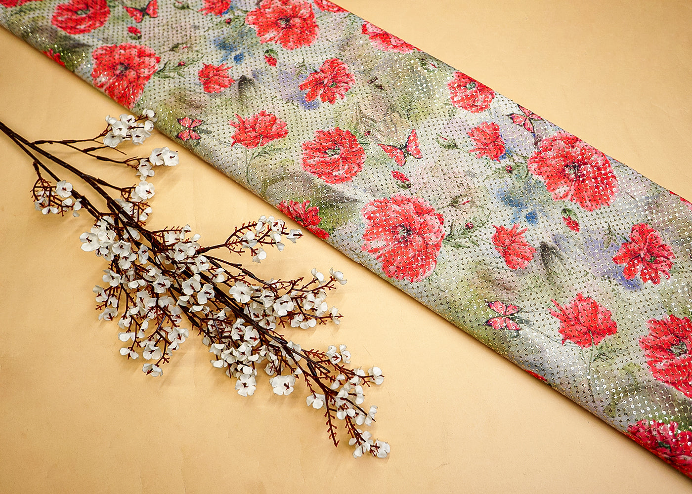 Multi-Color Georgette Fabric with Allover Thread & Sequin Work