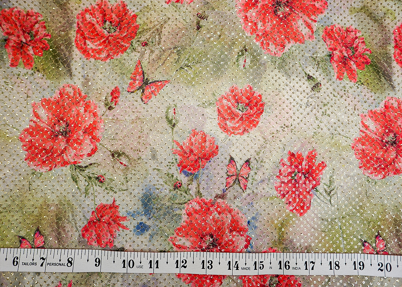 Multi-Color Georgette Fabric with Allover Thread & Sequin Work