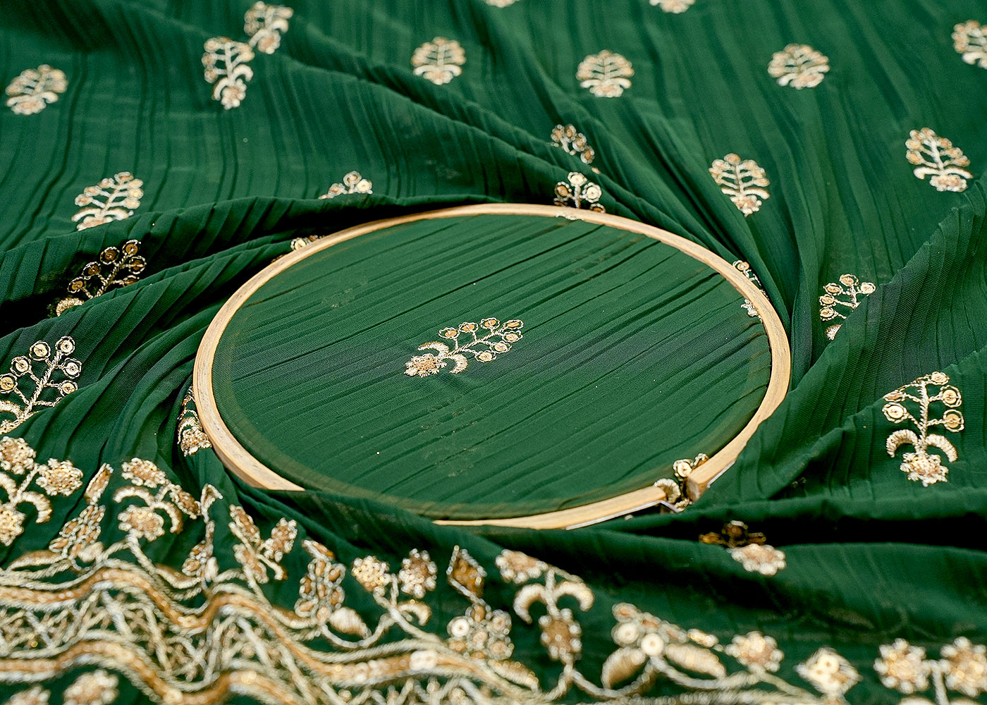 Pleated Georgette Fabric with Allover Thread & Sequin Work