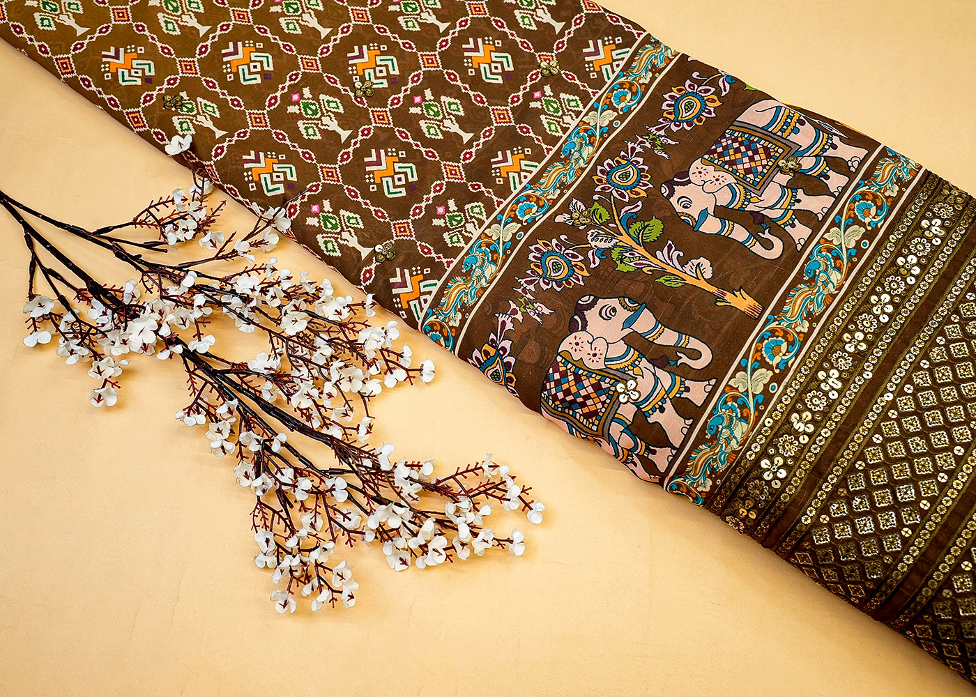 Ombre Georgette Print Fabric with Allover Thread & Sequin Work