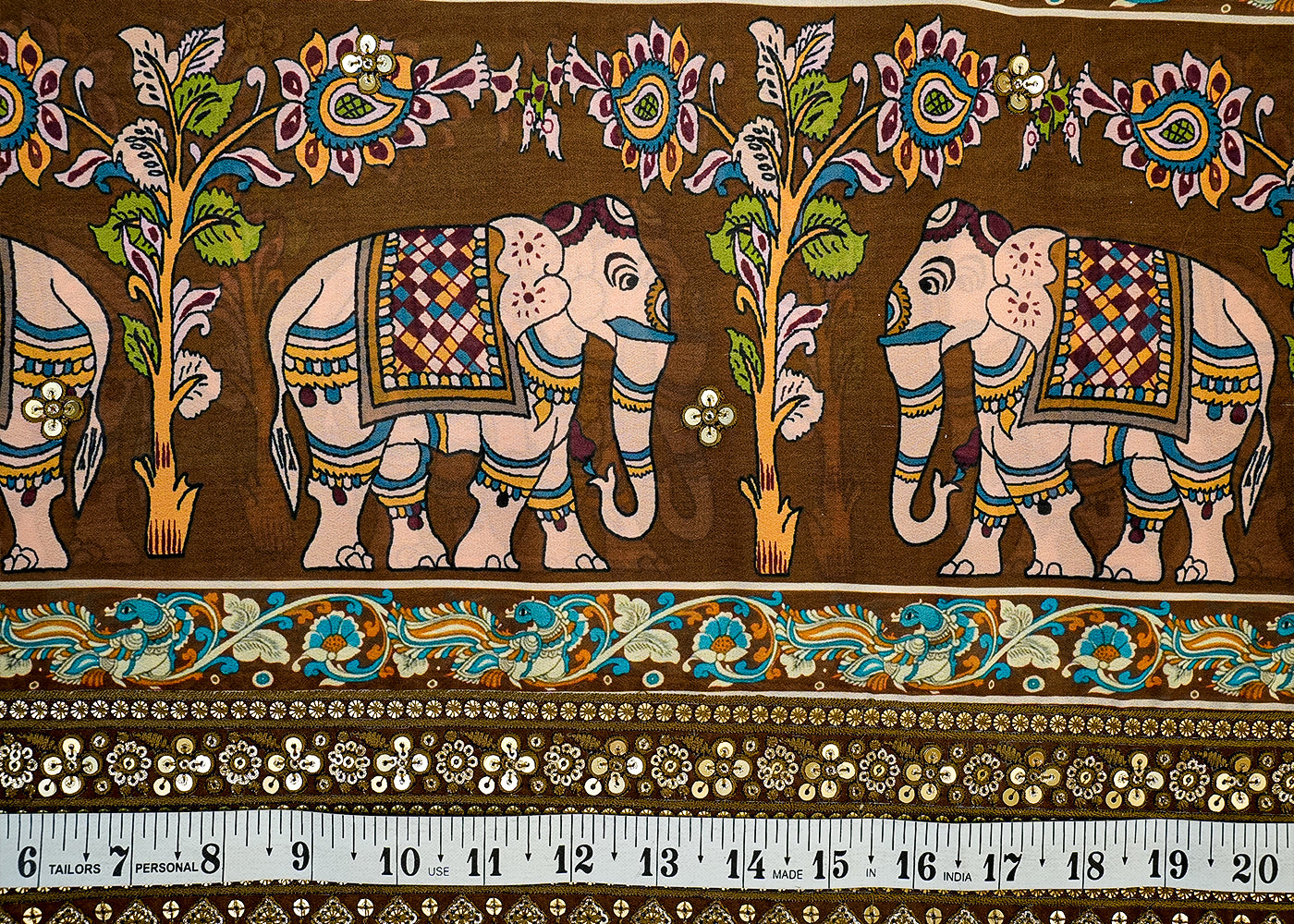 Ombre Georgette Print Fabric with Allover Thread & Sequin Work