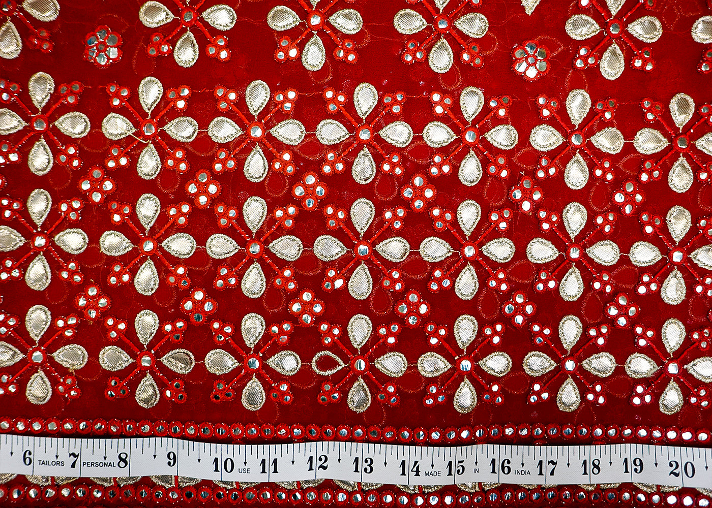 Maroon Georgette Fabric with Allover Faux Mirror, Thread & Gota Work