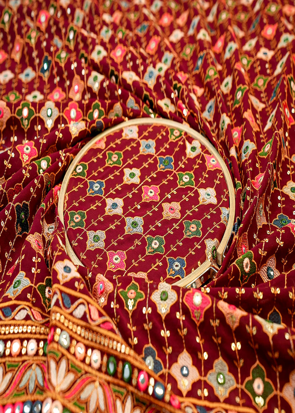 Deep-Maroon-Georgette-Fabric-with-Allover-Thread-and-Sequins-Work-13053-close-view