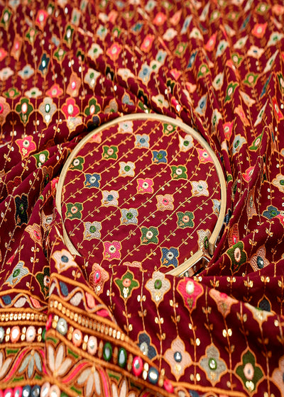 Deep Maroon Georgette Fabric with Allover Thread and Sequins Work 13053