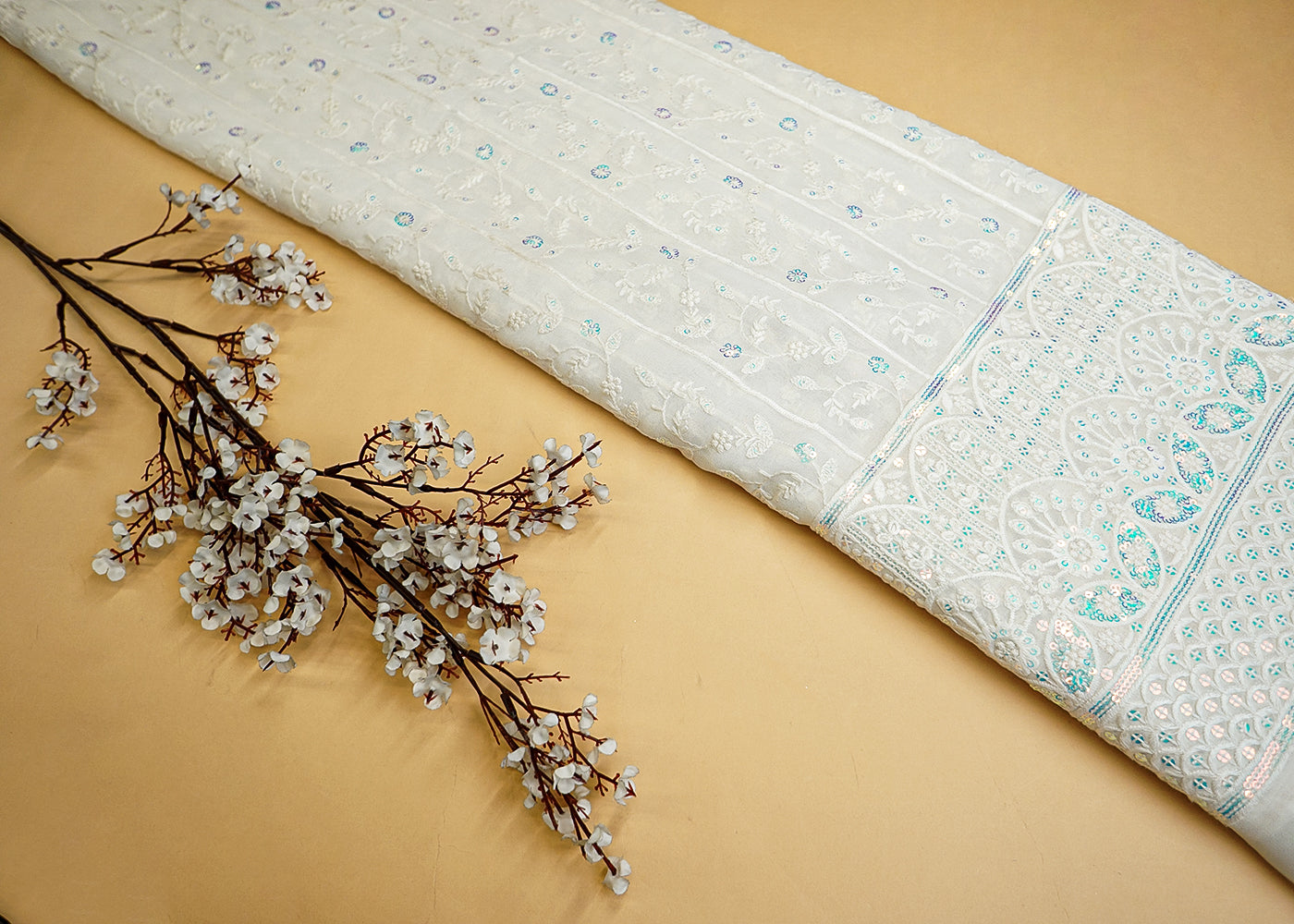 Georgette Fabric with Allover Thread and Sequins Work