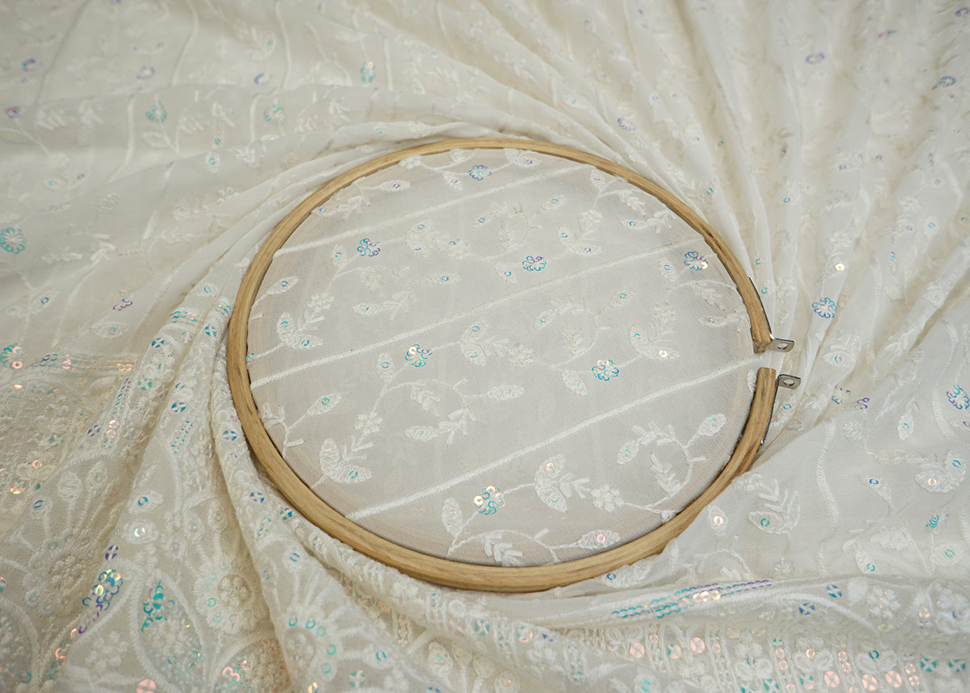 Georgette Fabric with Allover Thread and Sequins Work