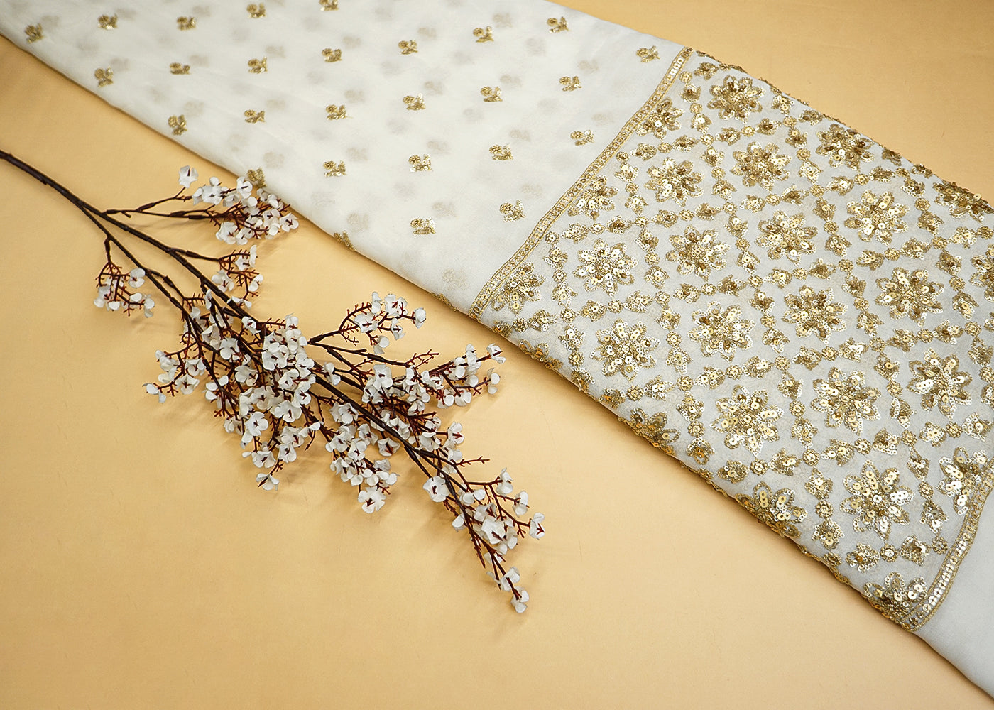 Dyeable Georgette Fabric with Allover Thread & Sequin Buti