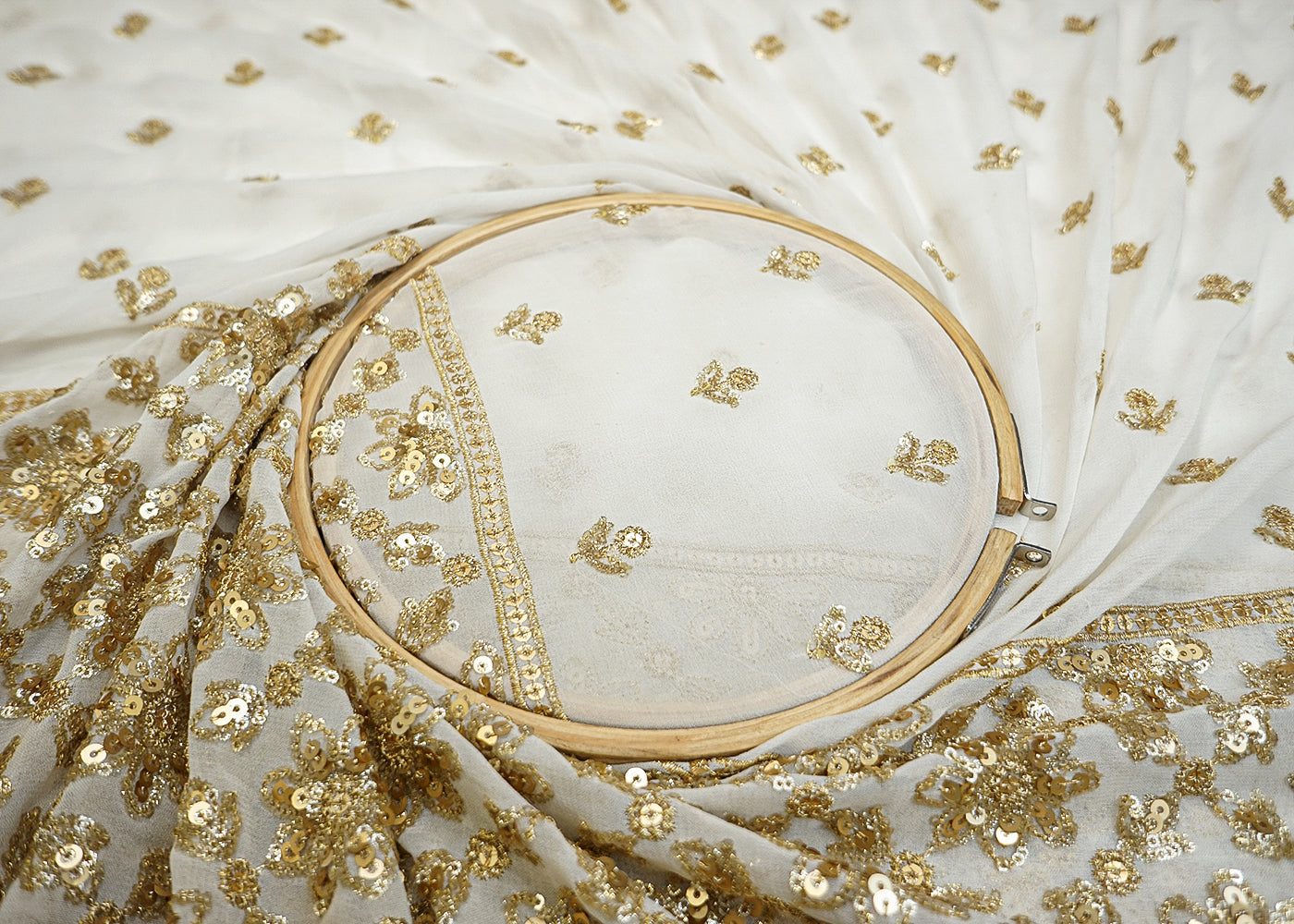 Dyeable Georgette Fabric with Allover Thread & Sequin Buti