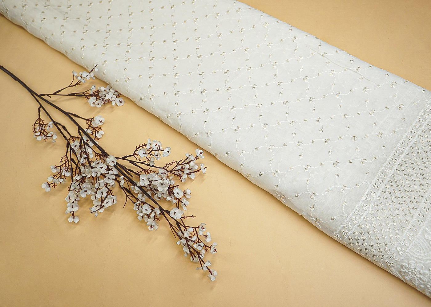 Georgette Fabric with Allover Thread and Sequins Work