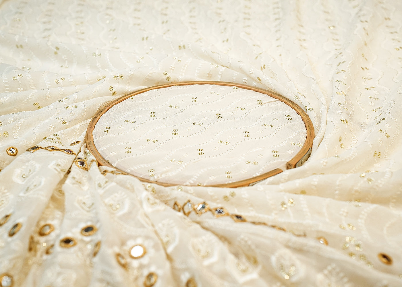 Georgette Fabric with Allover Thread, Faux Mirror & Sequin Work
