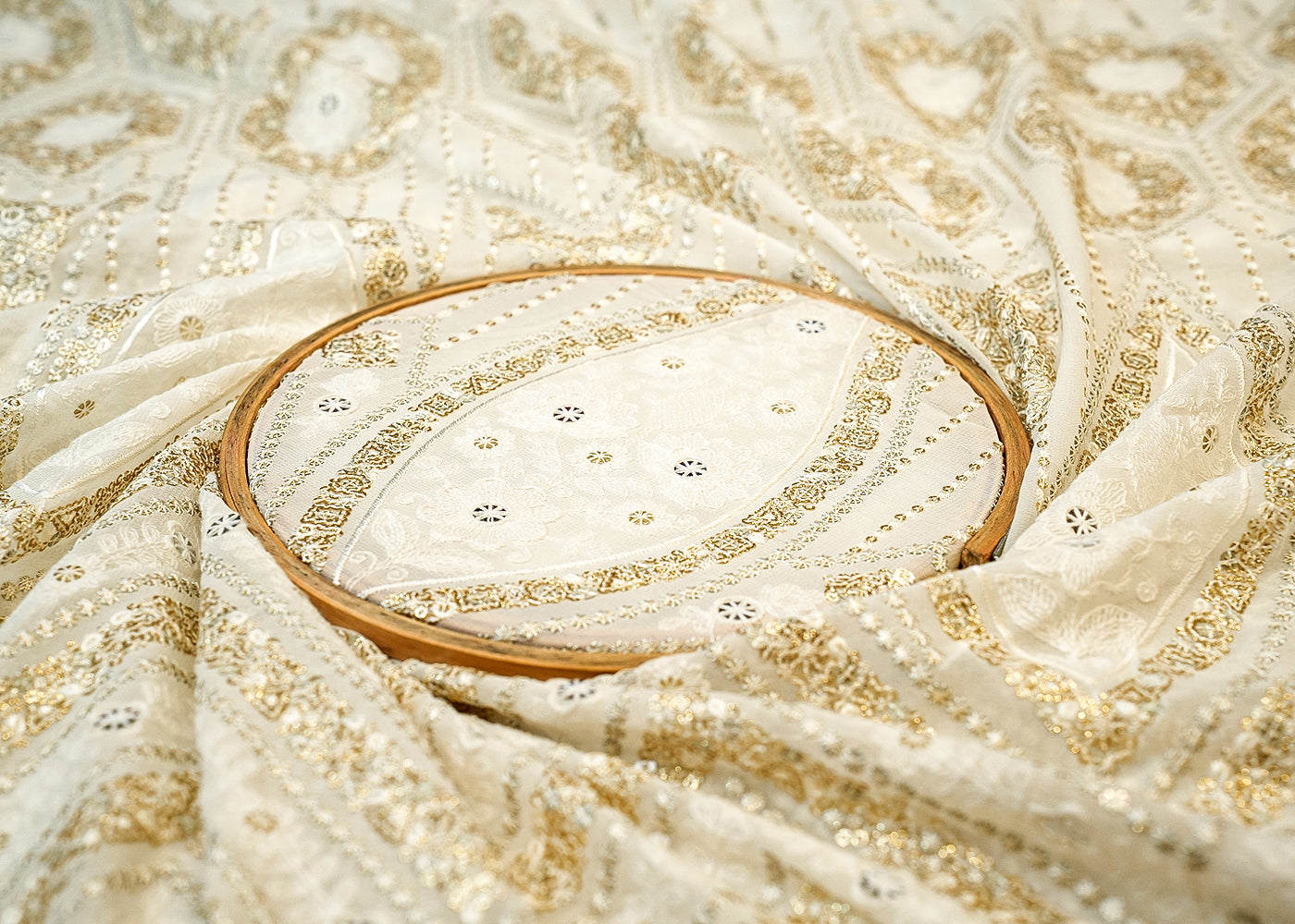 Georgette Fabric with Allover Thread & Sequin Work and Scalloped Border