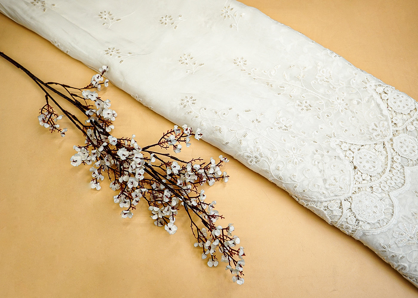 Georgette Fabric with Thread & Sequin Work and Scalloped Border