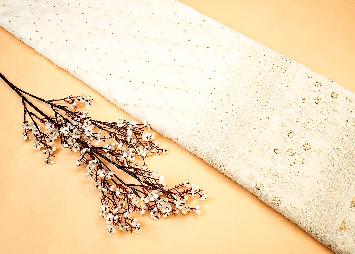 Georgette Fabric with Allover Thread and Sequins Work