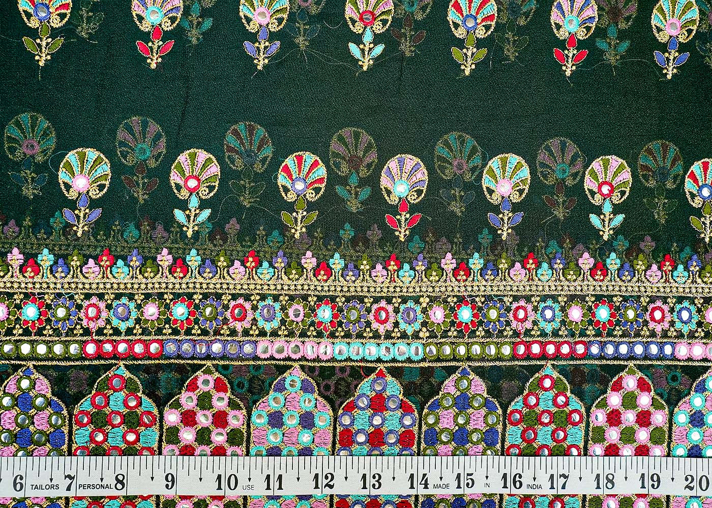Dark green Georgette Fabric with Allover Multicolor Thread and Sequins Work with Border 13082
