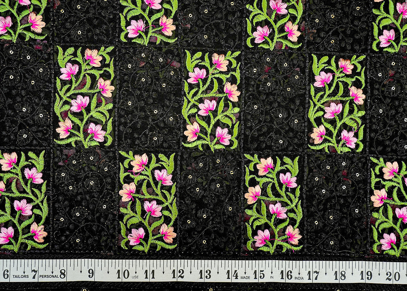 Black Georgette Fabric with Allover Thread and Sequins Work with Border 13084