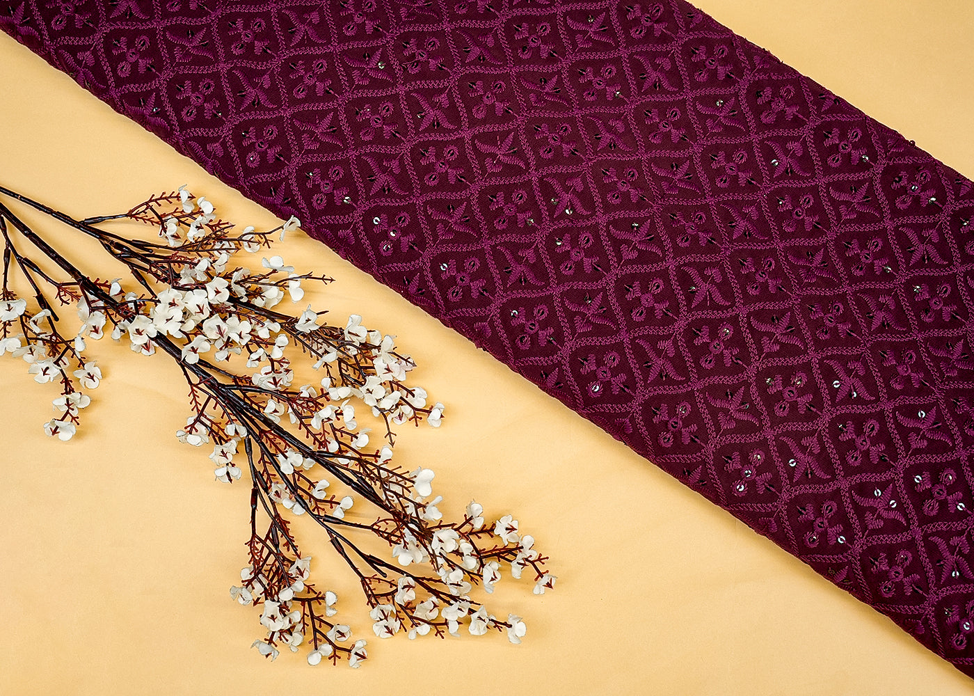 Mauve Georgette Fabric with Allover Thread and Sequins Work 13088