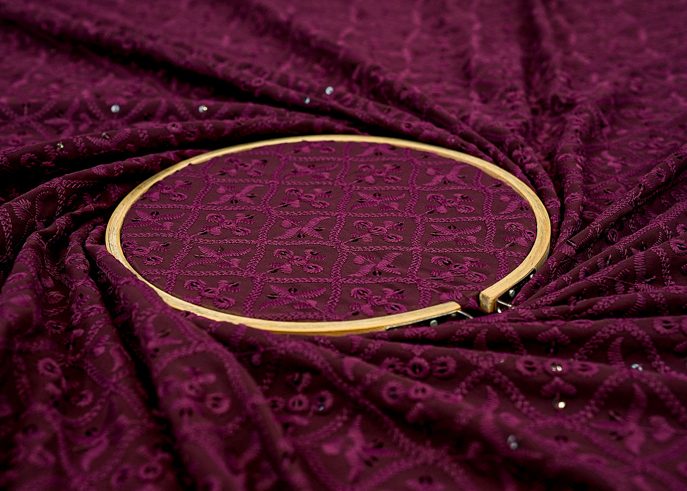 Mauve Georgette Fabric with Allover Thread and Sequins Work 13088