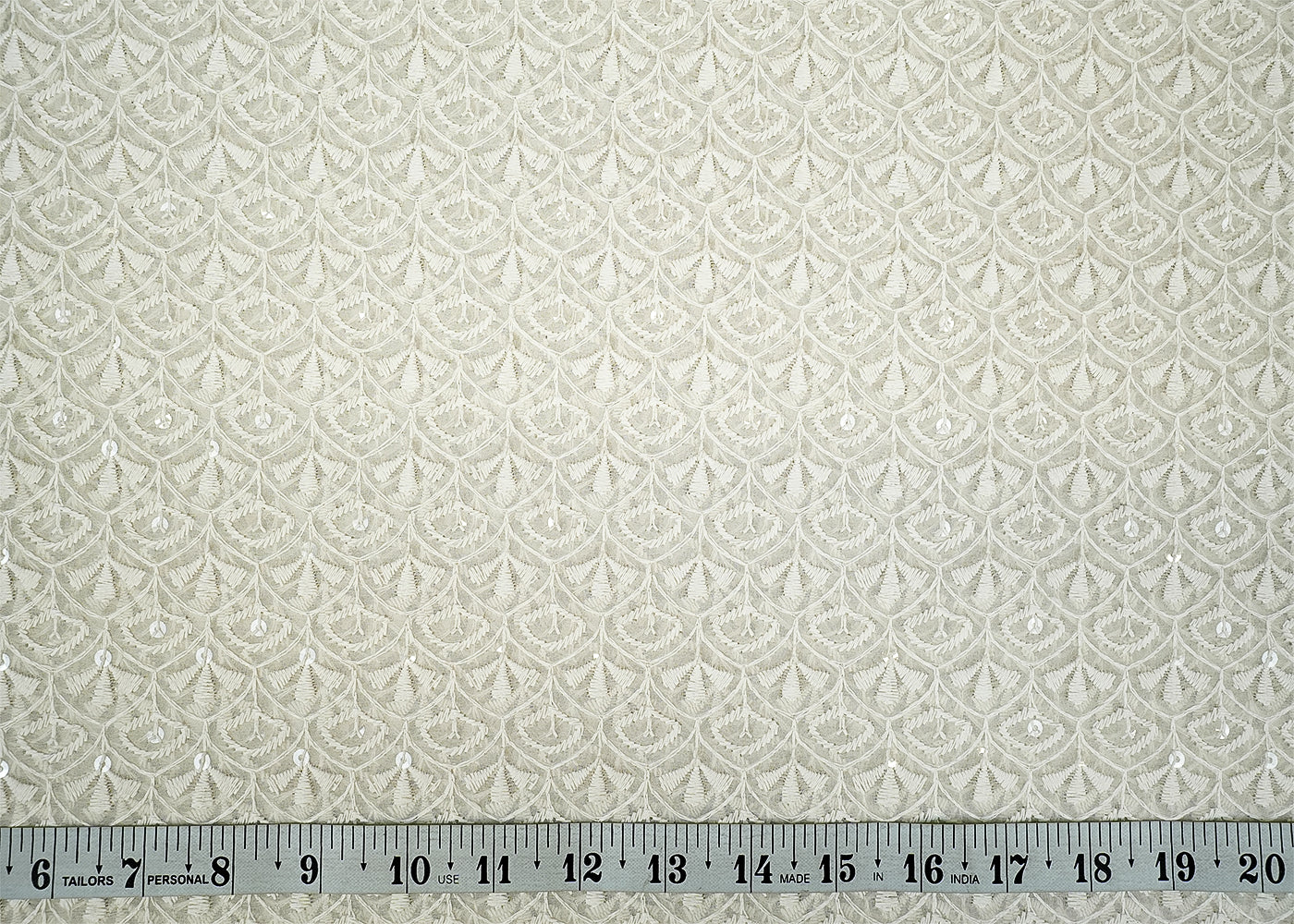 White Georgette Fabric with Allover Thread and Sequins Work 13094