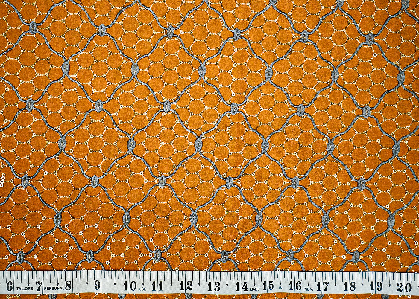 Mustard Georgette Fabric with Allover Golden Thread and Sequins Work 13102