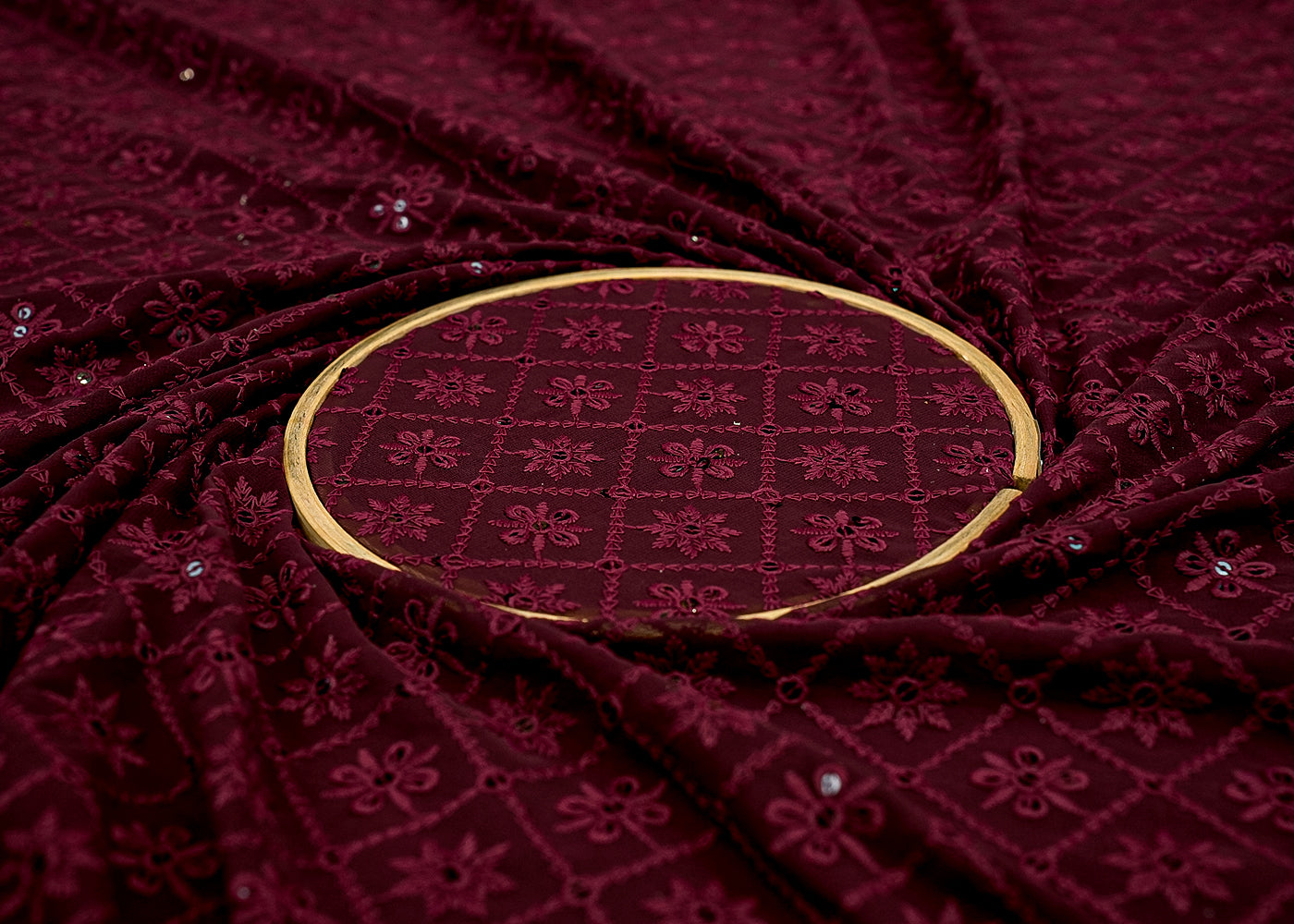 Brown Georgette Fabric with Allover Thread and Sequins Work 13104