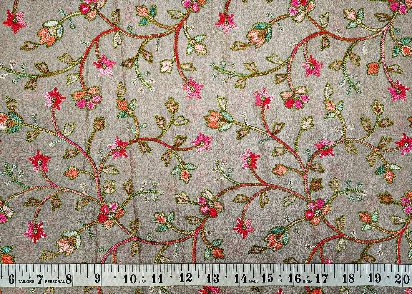 Mouse Chinon Chiffon Fabric with Multicolor Thread and Sequins Work 13117