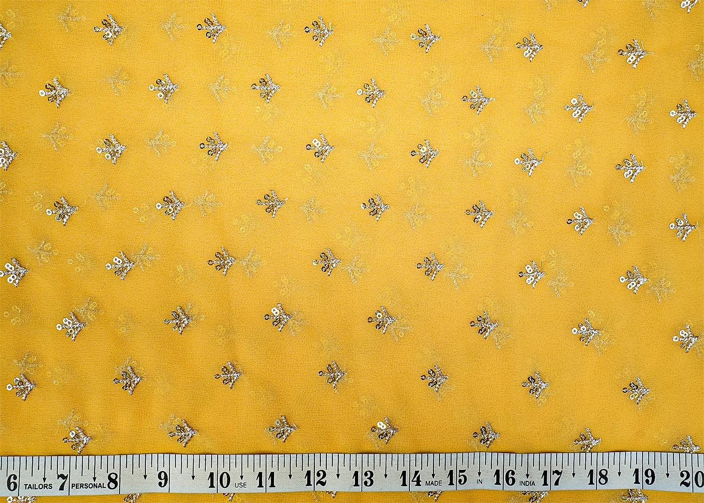 Gold Georgette Fabric with Allover Thread and Sequins Work 13119