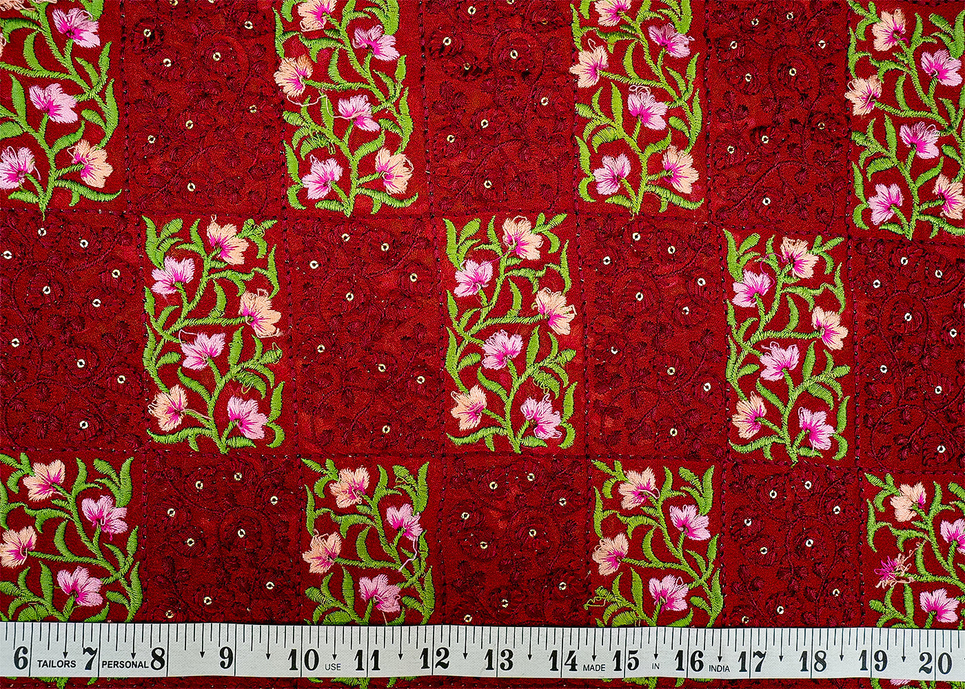 Maroon Georgette Fabric with Multicolor Thread & Sequins Work with Border 13124