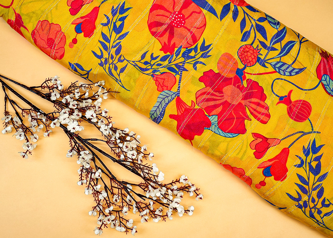 Mustard Chinon Chiffon Fabric with Allover Floral Pattern and Lurex Thread 13127